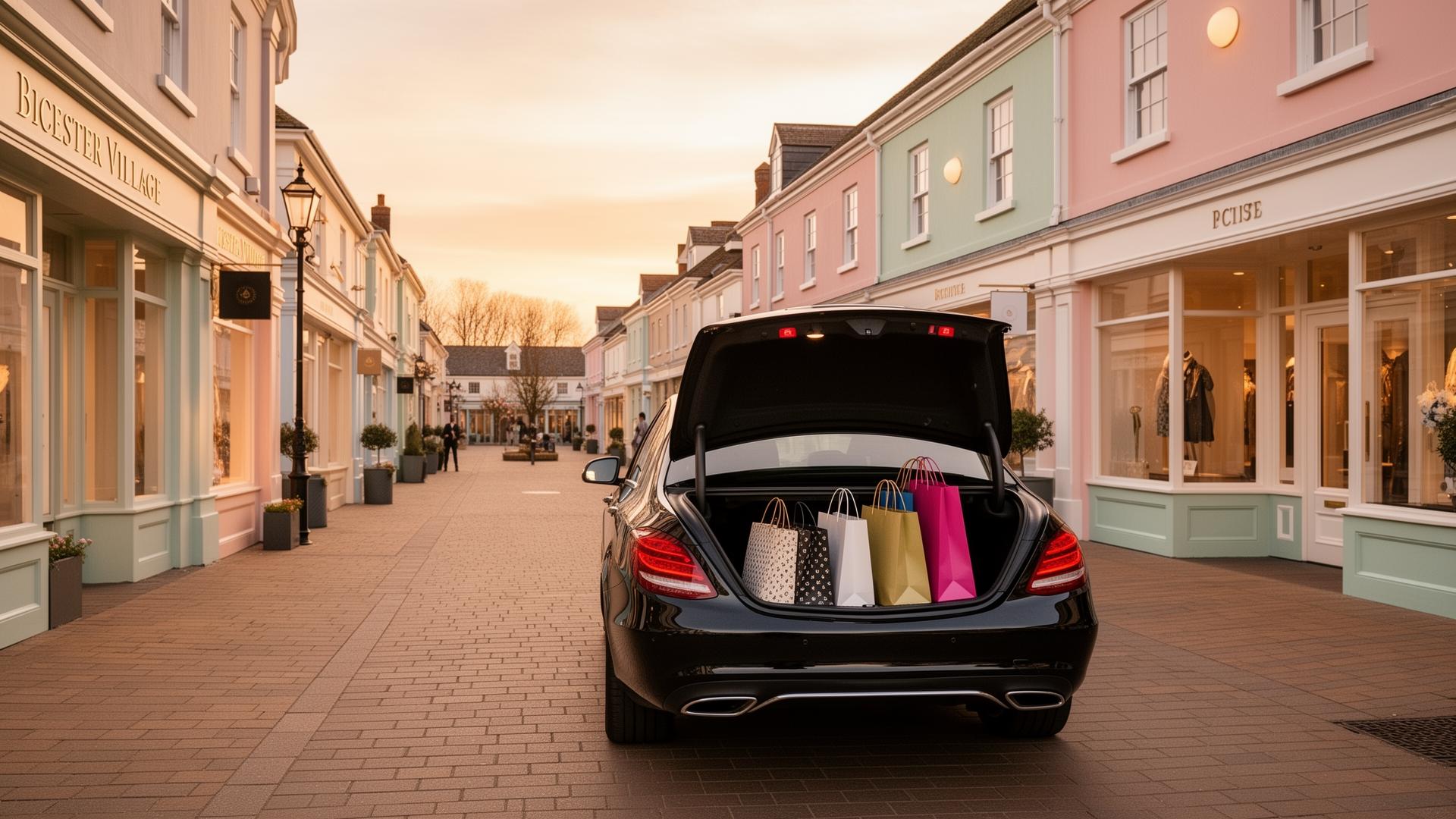Mercedes-Benz at Bicester Village loaded with shopping bags